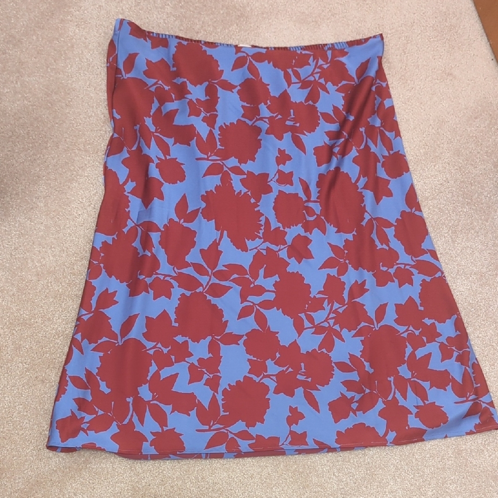 J. Crew A-Line Skirt with Burgundy Floral On Periwinkle, Size 2X
